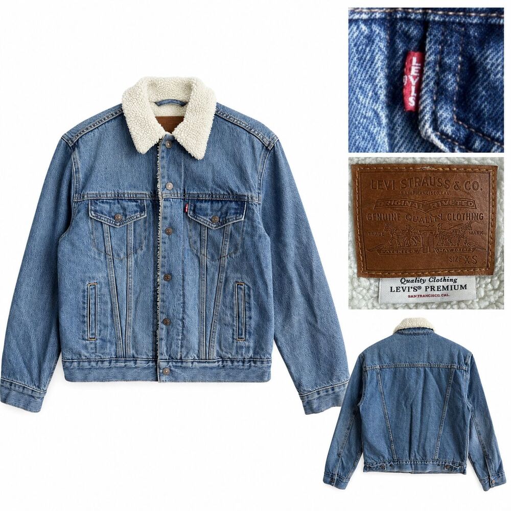 BIG E Levi’s Men's XS Blue Denim Sherpa Lined Trucker Jean Jacket
